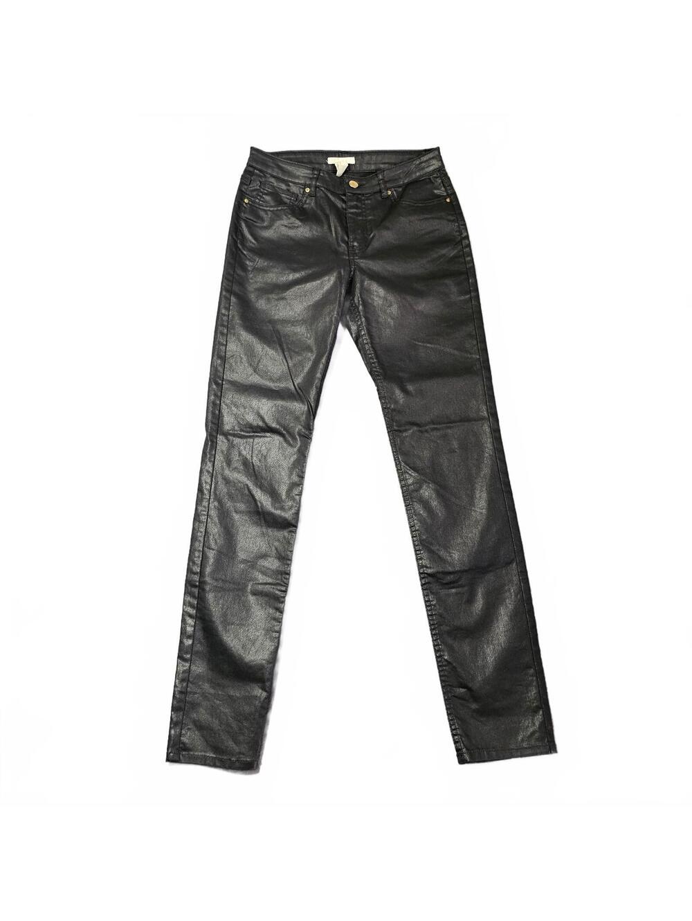 H&M Women's Slim Black Satin Jeans Size US 4 EUR 34 Stretch Shiny Straight Leg